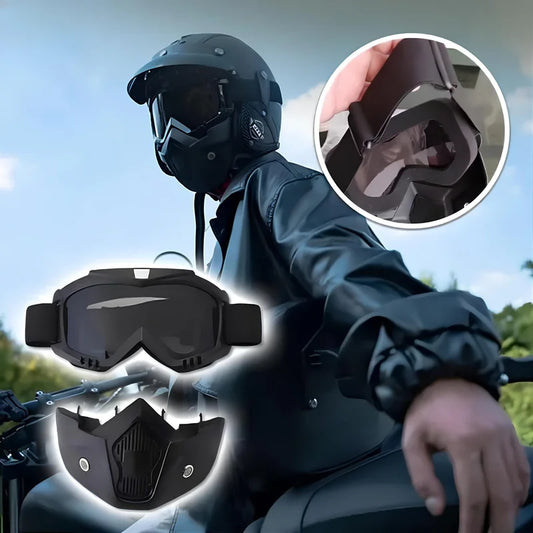 Masque facial pour motard, idéal pour les caques ouvert, lunette de protection incluse.