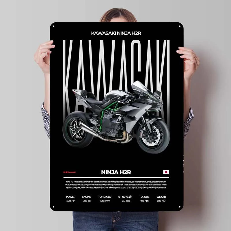 DÉCORATION MURALE EN MÉTAL KAWASAKI NINJA H2R - CRAZYBIKELIFE