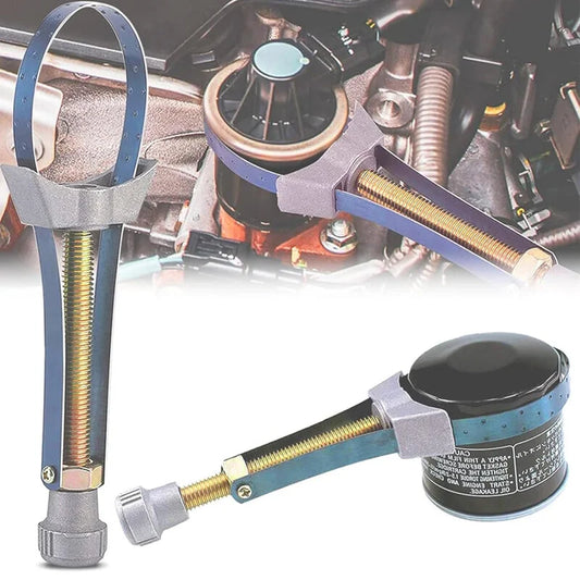 Clé à filtre à huile en situation réelle sur un moteur de voiture, mise en place du filtre