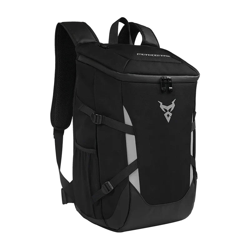 Sac à dos Motocentric avec logo gris, vue de face sur fond blanc