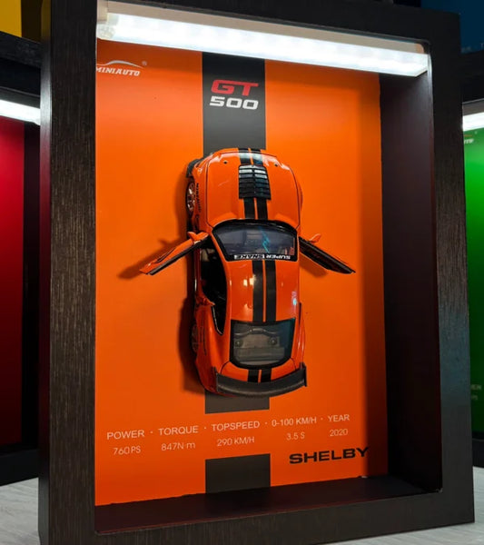 Tableau 3D LED Shelby GT500 - déco murale auto pour passionnés de muscle car.