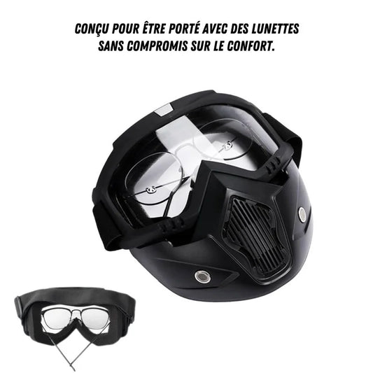 Masque moto porté avec lunettes de vue, compatible avec casque
