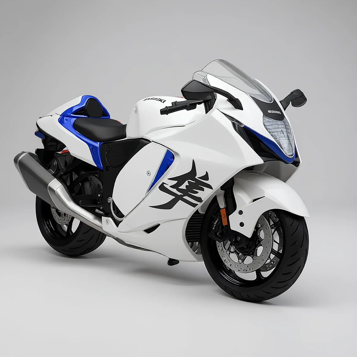 Miniature moto Suzuki Hayabusa blanche échelle 1:9 - Vue latérale gauche avec détails réalistes et finitions premium