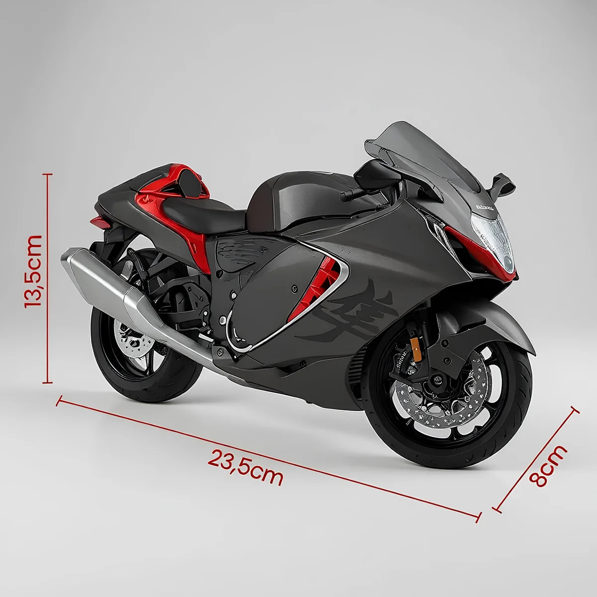 Dimensions miniature moto Suzuki Hayabusa échelle 1:9 - Mesures précises longueur largeur hauteur en centimètres