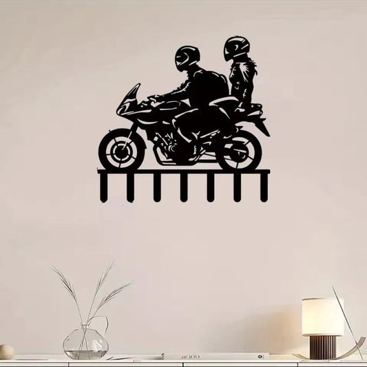 Porte-clés mural duo motard avec 7 crochets