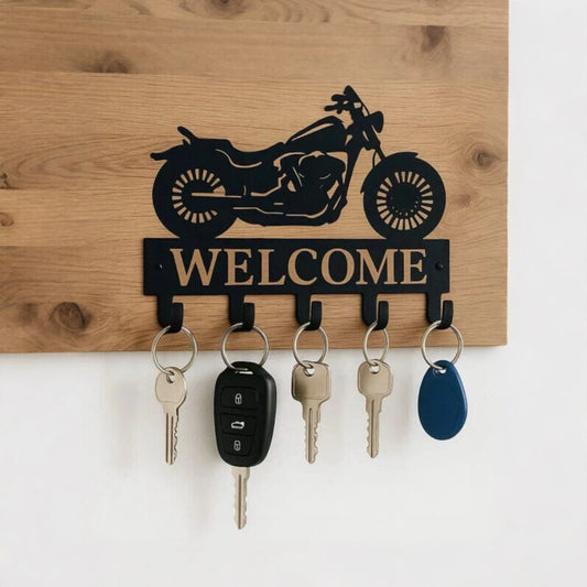 Support de clés mural MOTO CUSTOM avec clés accrochées – style brut et authentique